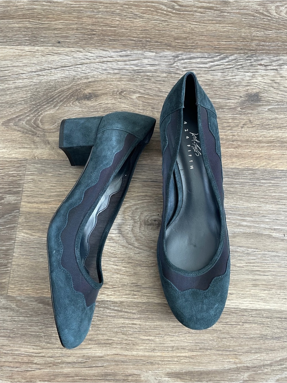Teal Suede Mesh Block Heel Pumps 424 Fifth Dark Academia